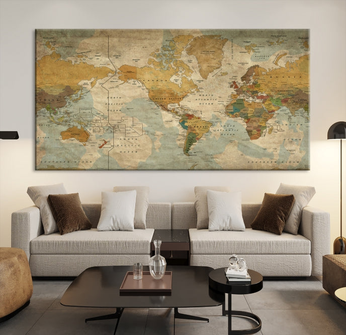 Arte de pared grande, antiguo, clásico, mapa del mundo vintage Lienzo