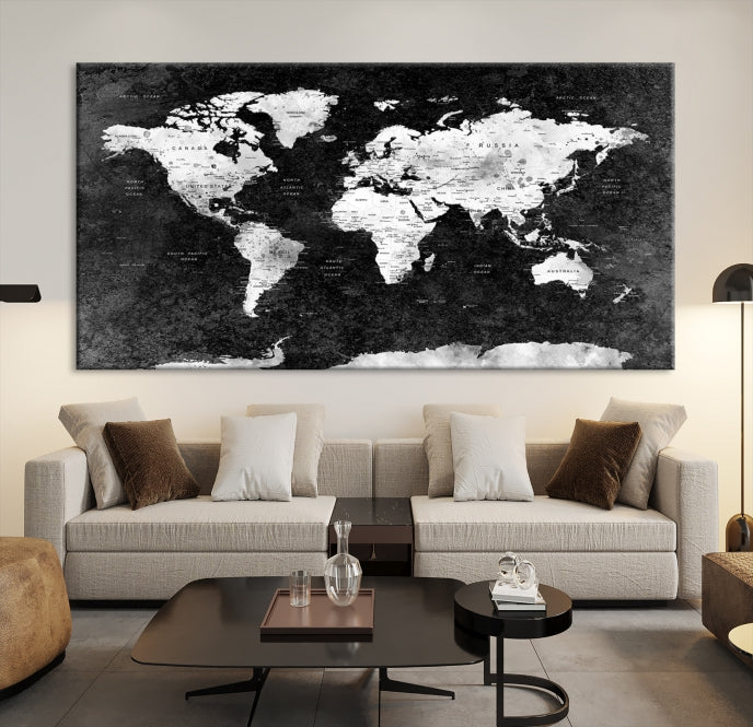 Mapa mundial de alfiler extra grande con impresión artística de pared en lienzo grande de la Antártida