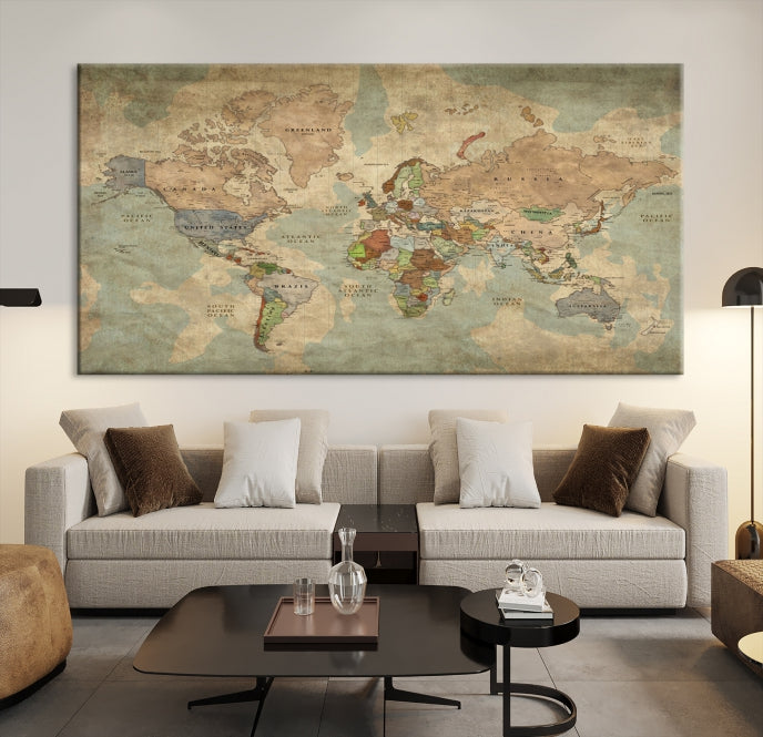 Mapa mundial nostálgico del grunge Arte de pared grande Mapa mundial Lienzo