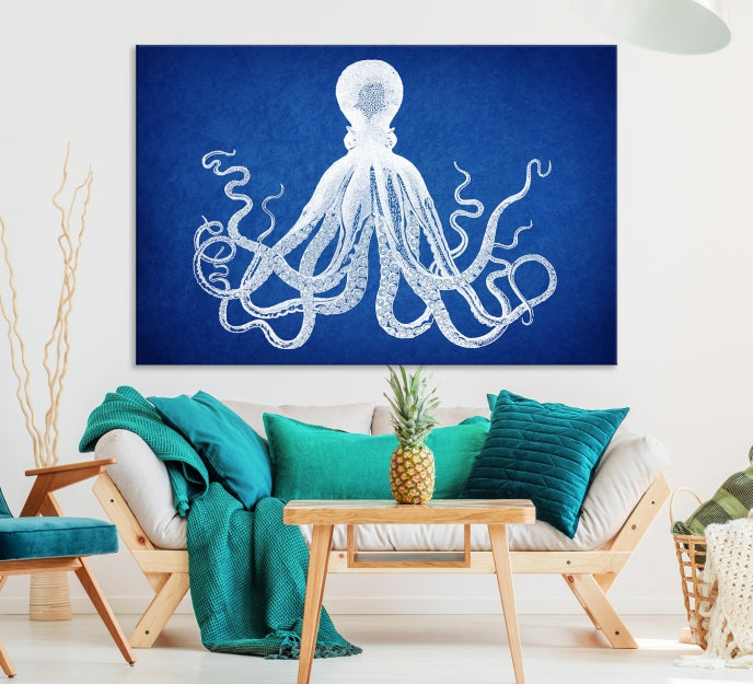 Large Wall Art Blue Octopus Canvas Print - Octopus Art Print