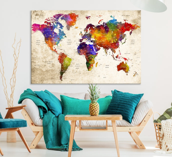 Carte du monde d'art mural Impression sur toile