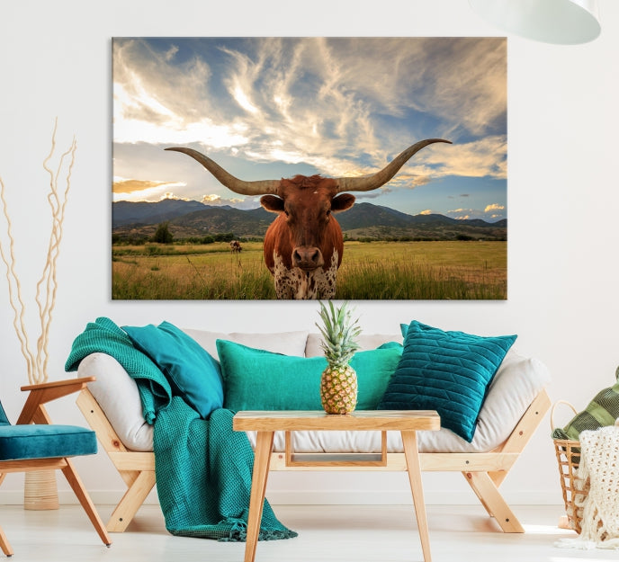 Texas Big Cow Large Wall Art Canvas Print