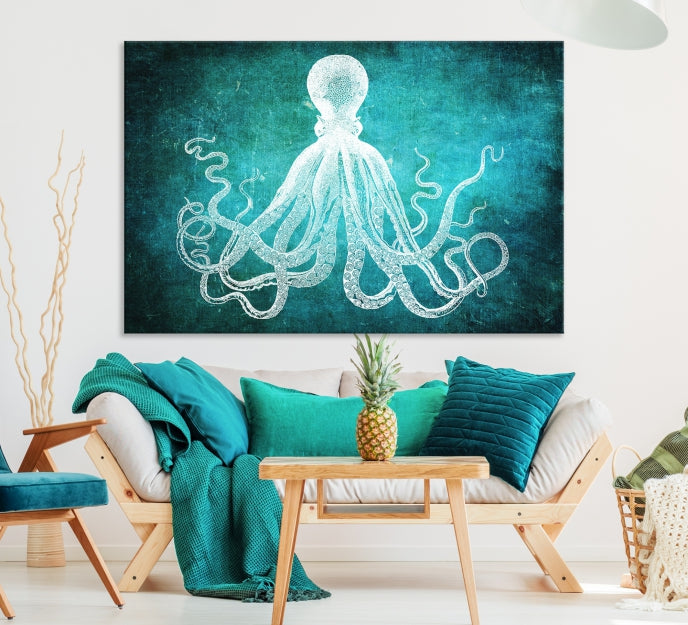 Green Octopus Abstract Wall Art Canvas Print