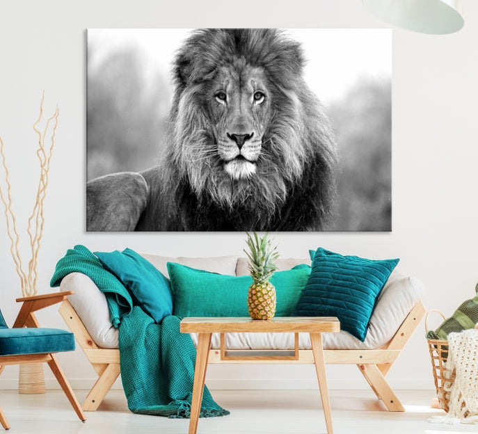 Black and White Large Lion Canvas Wall Art Animal Print
