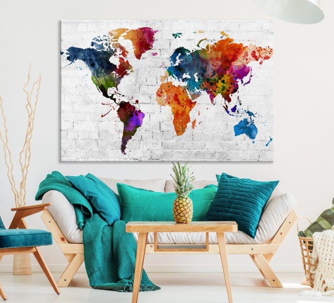Watercolor Wall Art World Map Canvas Print