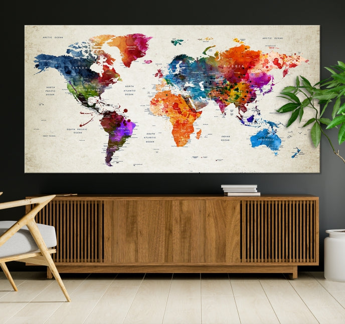 Arte de la pared del mapa del mundo de la acuarela Lienzo