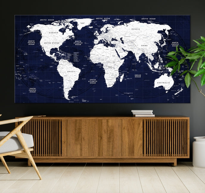 Mapa mundial detallado para arte de pared con impresión en lienzo de clase