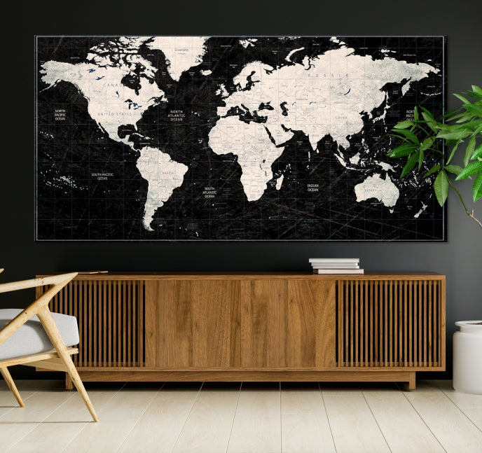 Black World Map Canvas Print