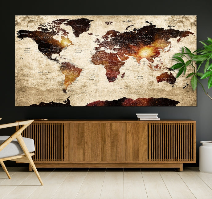Arte de pared de mapa mundial con alfiler de acuarela extra grande Lienzo