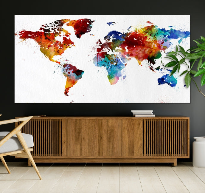 Carte du monde colorée aquarelle Wall Art Impression sur toile