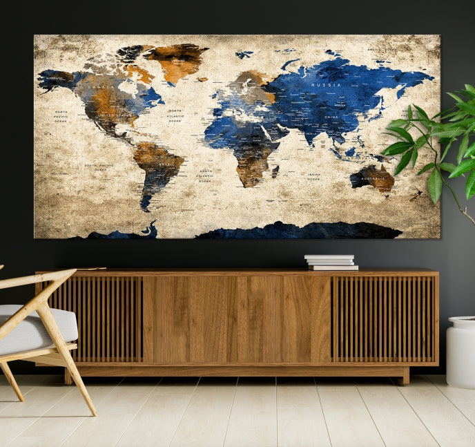 Arte de pared extra grande, alfiler de acuarela, mapa mundial Lienzo
