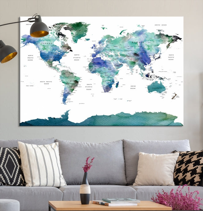 Impresión de arte de pared, mapa del mundo, alfiler impreso en lienzo, imagen de viaje, imágenes del mapa del mundo para decoración moderna del hogar