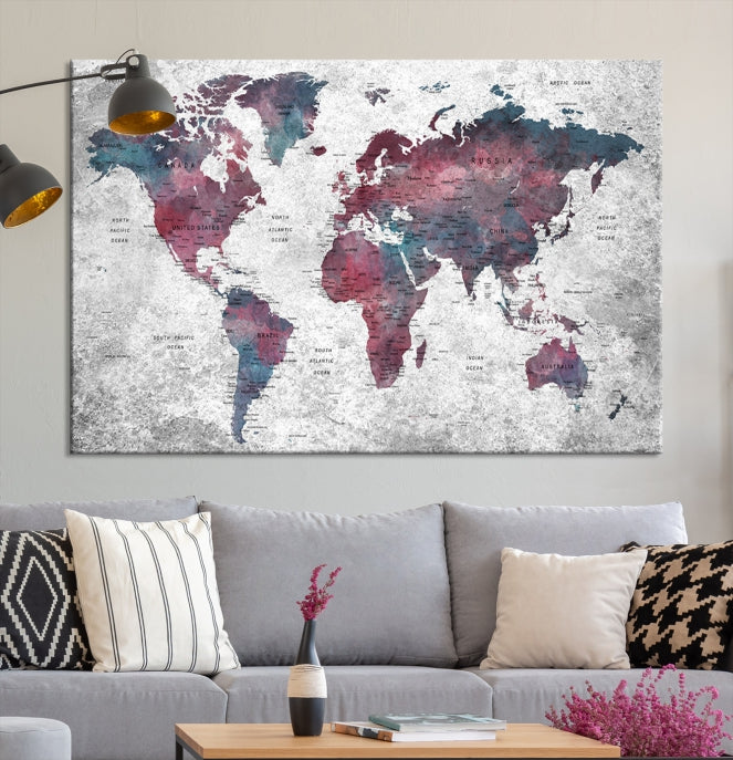 Grunge Watercolor World Map Wall Art Canvas Print