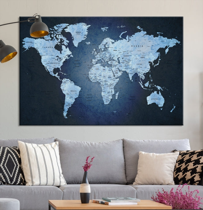 Impresión de lienzo del mapa del mundo, impresión de lienzo del alfiler del mapa del mundo, lienzo del alfiler del mapa del mundo del arte de la pared grande,