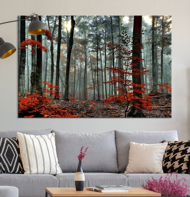 Red Forest Trees Wall Art Canvas Print Wall Artwork