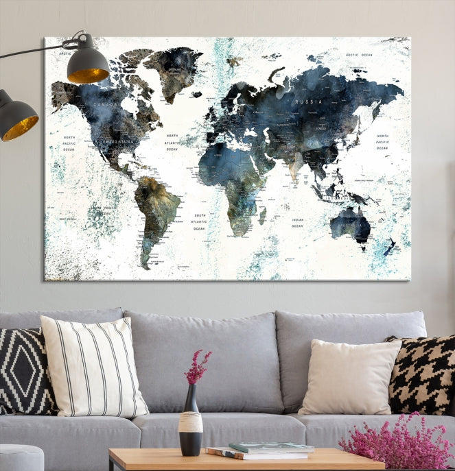 Arte de pared del mapa del mundo con alfiler de acuarela grande Lienzo