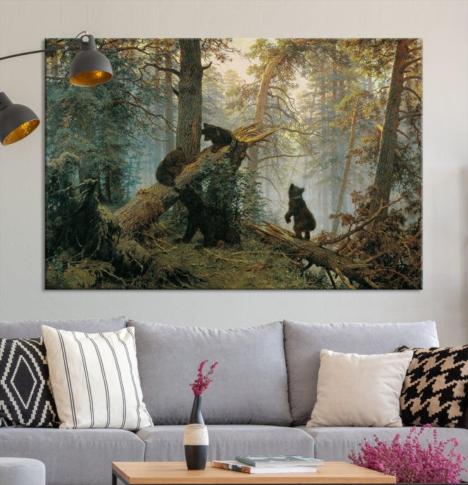 Baby Bears in Forest Wall Art Canvas Print