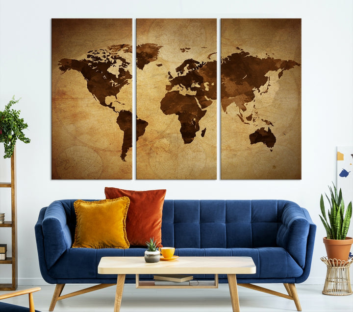 Old Style Sephia Coloured ative World Map Wall Art Canvas