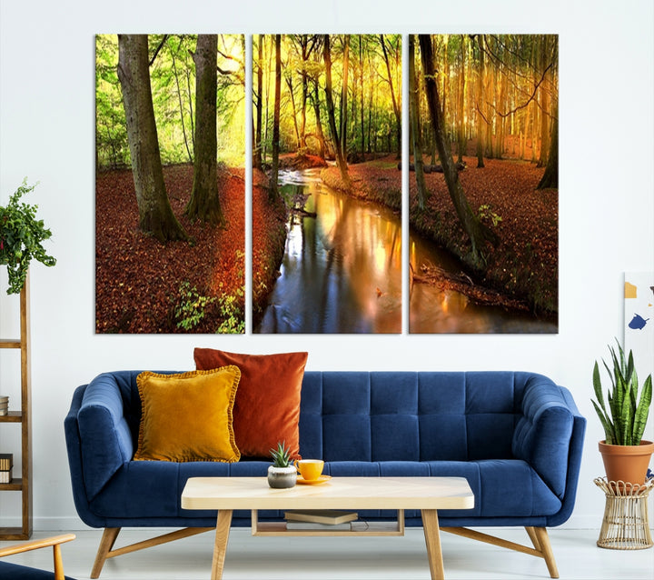 Wall Art Landscape Canvas Print Small River Inside Colorful Forest