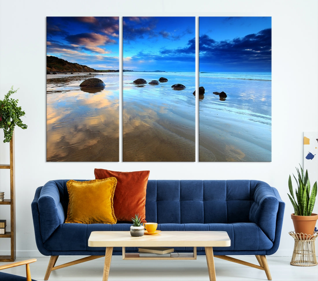 67116 - Wonderful Beach Landscape with Mountain View at Dusk Canvas Print