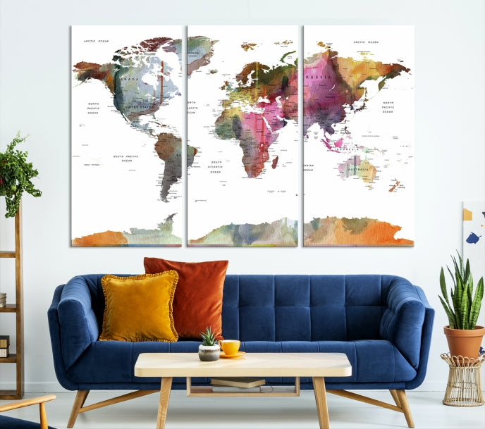 World Map Push Pin Travel Canvas Print