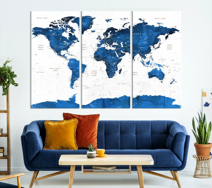 Carte du monde bleue, Art mural, impression sur toile