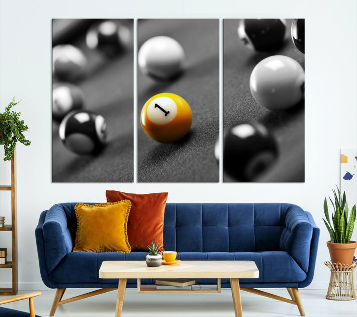 Boules de billard concept noir et blanc Impression sur toile