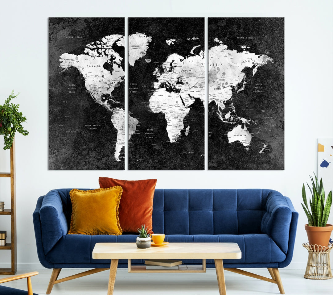 Art mural de carte du monde noir Impression sur toile