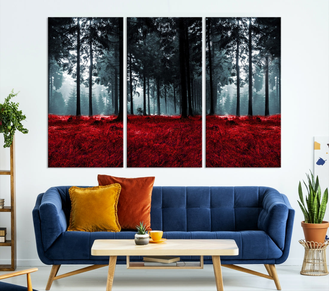 Alluring Forest with Red Leaves Canvas Print Large Wall Art Forest Canvas Art Autumn Landscape Art Print Framed