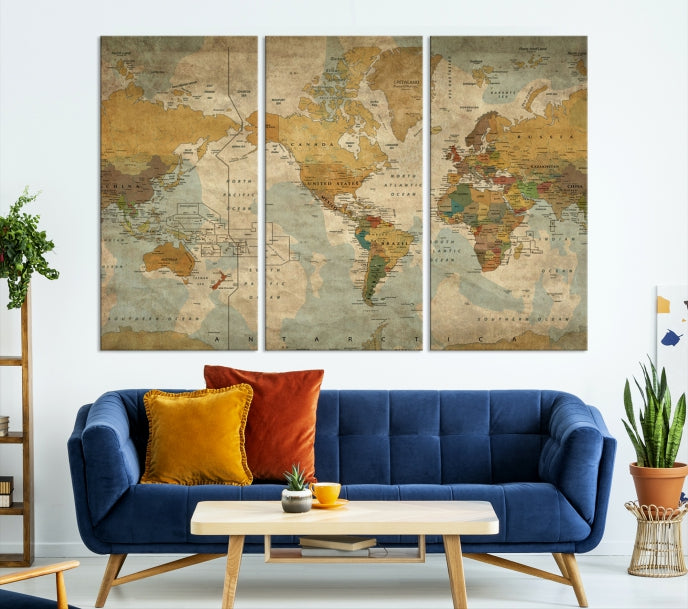 Art mural ancienne carte du monde vintage classique Impression sur toile