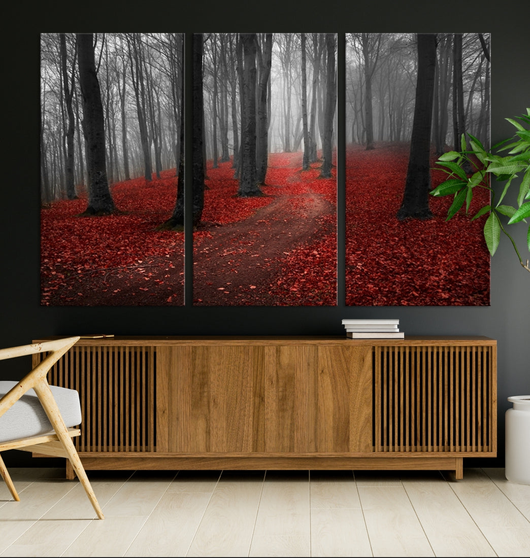 Maravilloso bosque con obra de arte de bosque otoñal para decoración de salón comedor