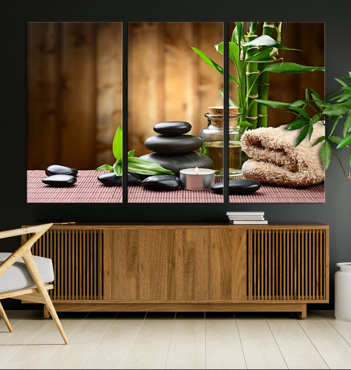 Yoga Zen Medit avec pierre et bambou Impression sur toile
