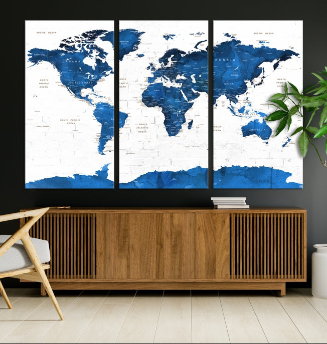 Blue World Map Wall Art Canvas Print