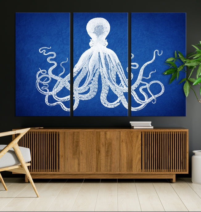 Impression sur toile de poulpe bleu, Art mural, impression artistique de poulpe