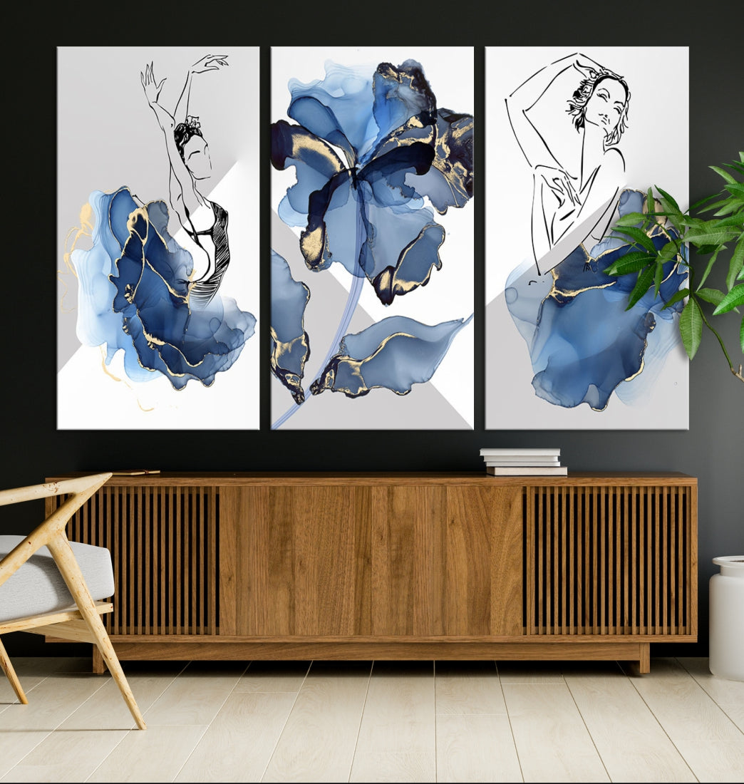 Watercolor Abstract Painting Artwork Walls Canvas Wall Art Print Blue Dancer