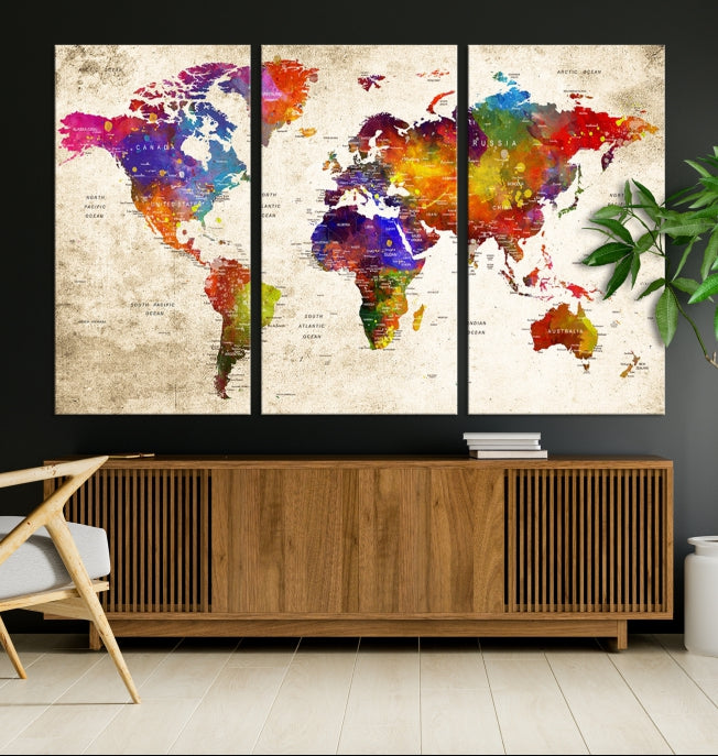 Carte du monde d'art mural Impression sur toile