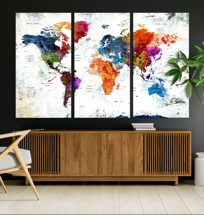 Carte du monde d'art mural unique, impression sur toile