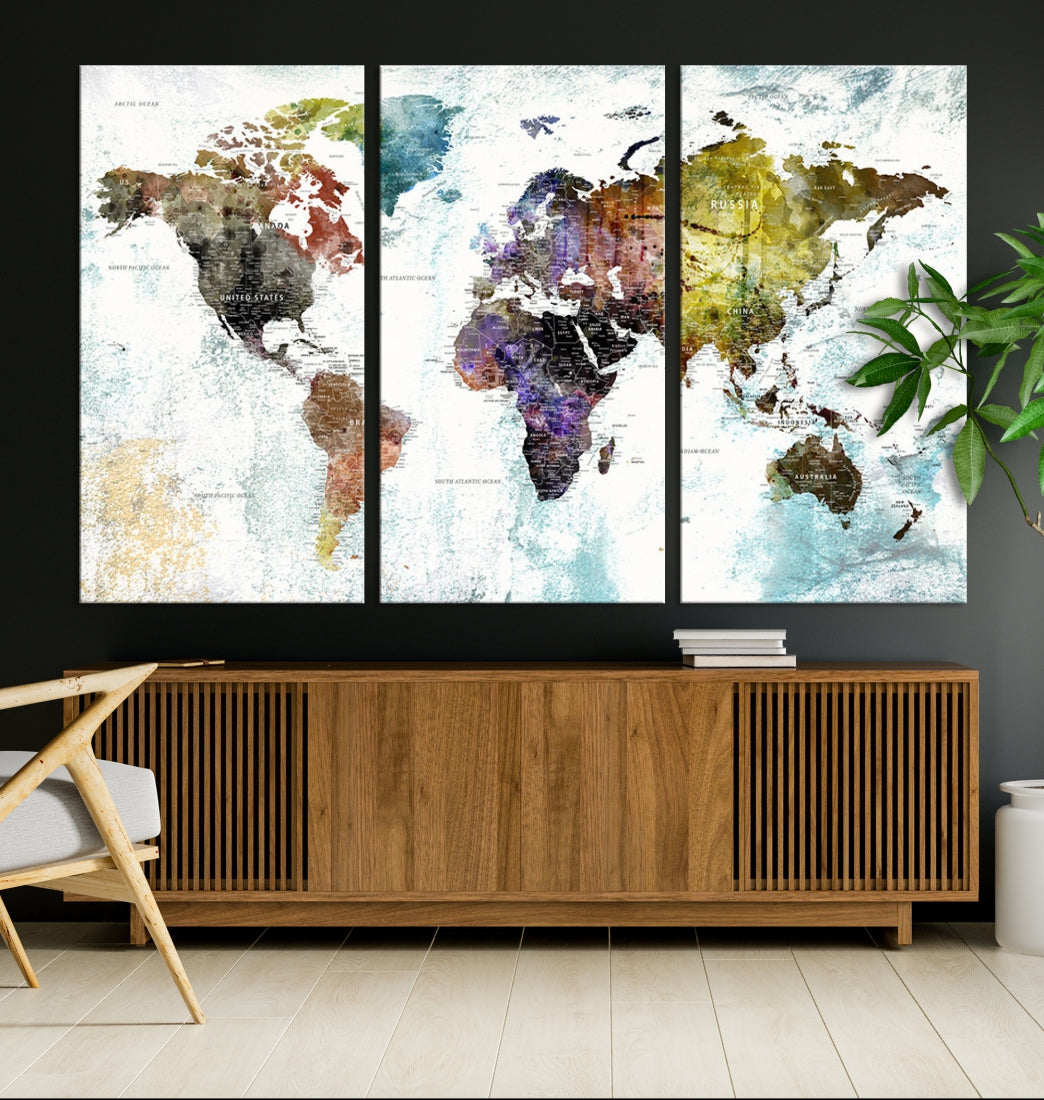 Multicolor World Map Wall Art Canvas Design by Hasan Torun
