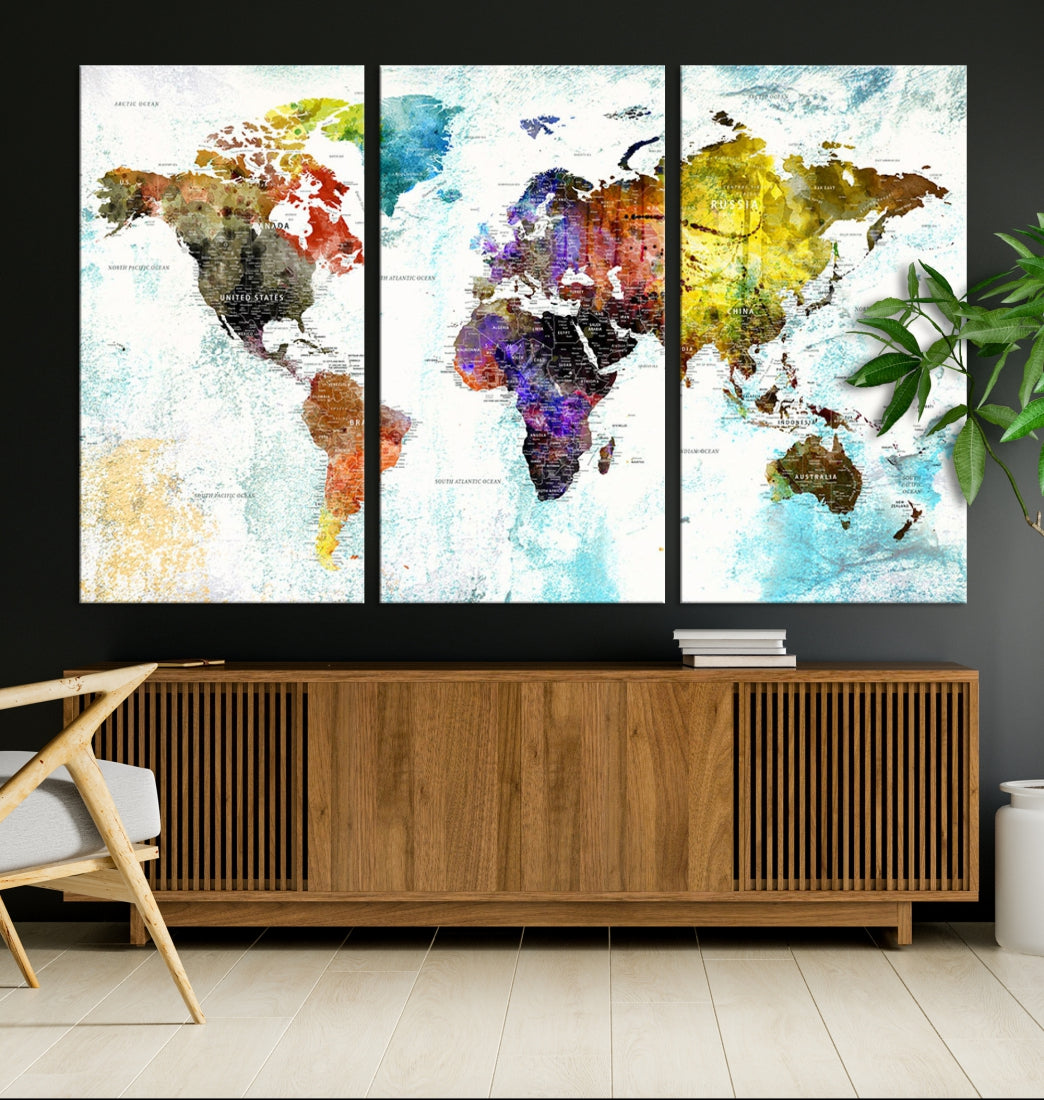 Multicolor World Map Wall Art Canvas