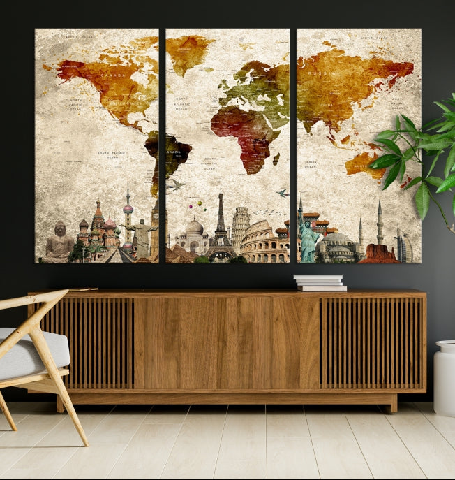 World Map Wall Art Canvas Print Gift for Adventure Lover