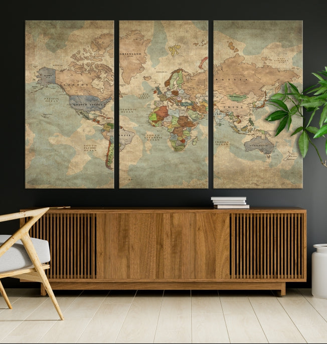 Elegant World Map Large Canvas Print