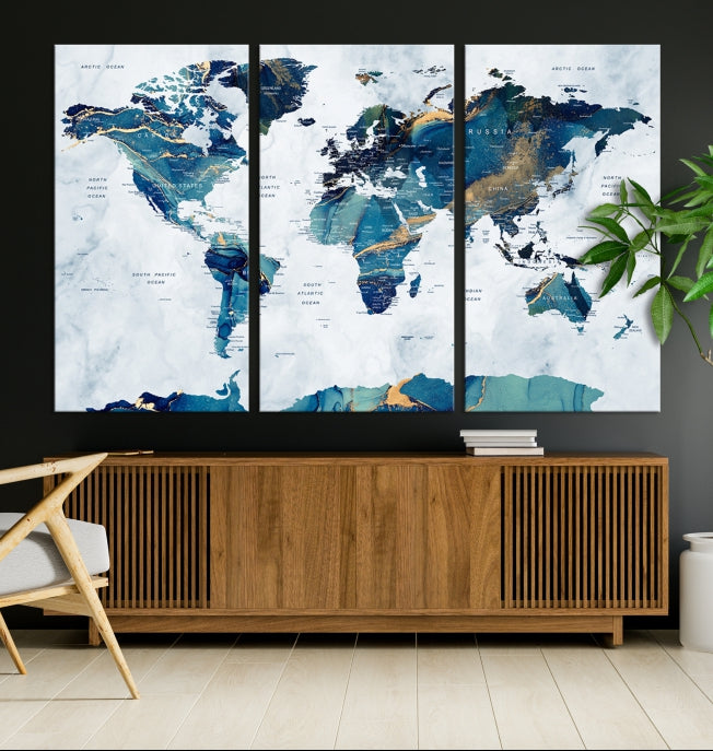 Carte du monde bleu vert, Art mural, impression sur toile