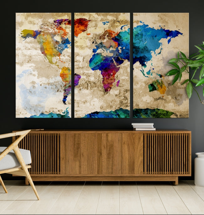 Carte du monde d'art mural aquarelle avec Antarctique Impression sur toile