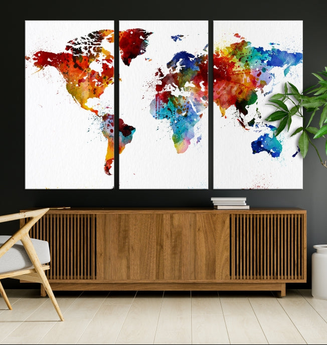 Carte du monde colorée aquarelle Wall Art Impression sur toile