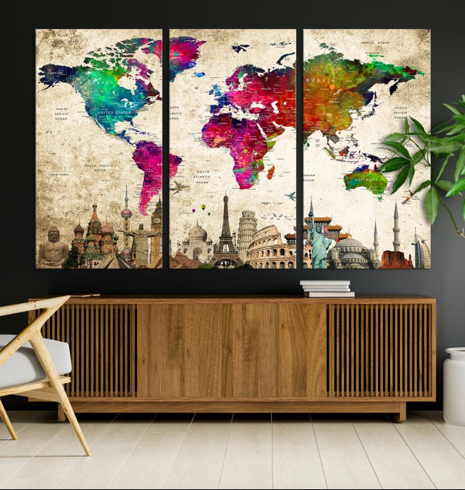 Toile colorée carte du monde peinture murale impression d'art