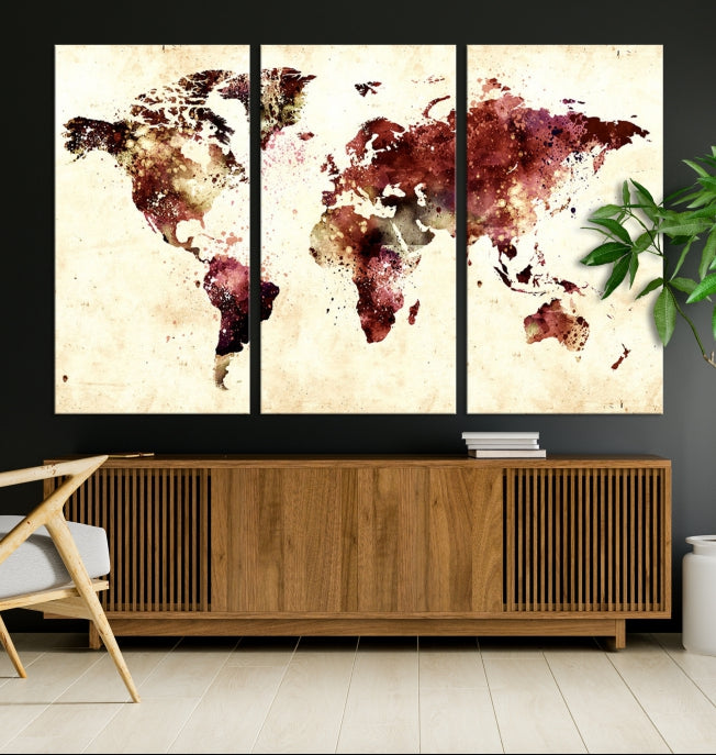 Mapa del mundo de acuarela grande Arte de la pared Ilustraciones del mapa del mundo Lienzo