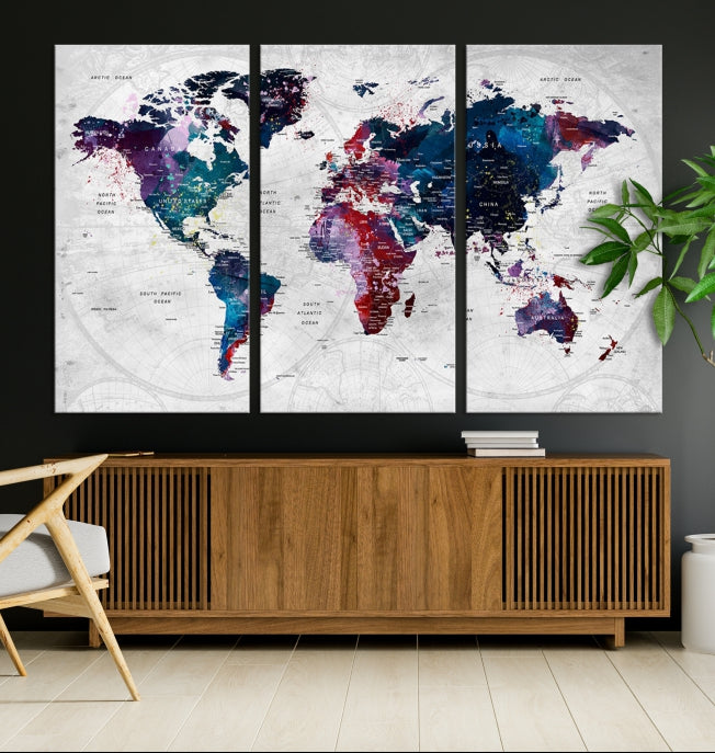 World Map Wall Art Watercolor Wall Art Canvas Print