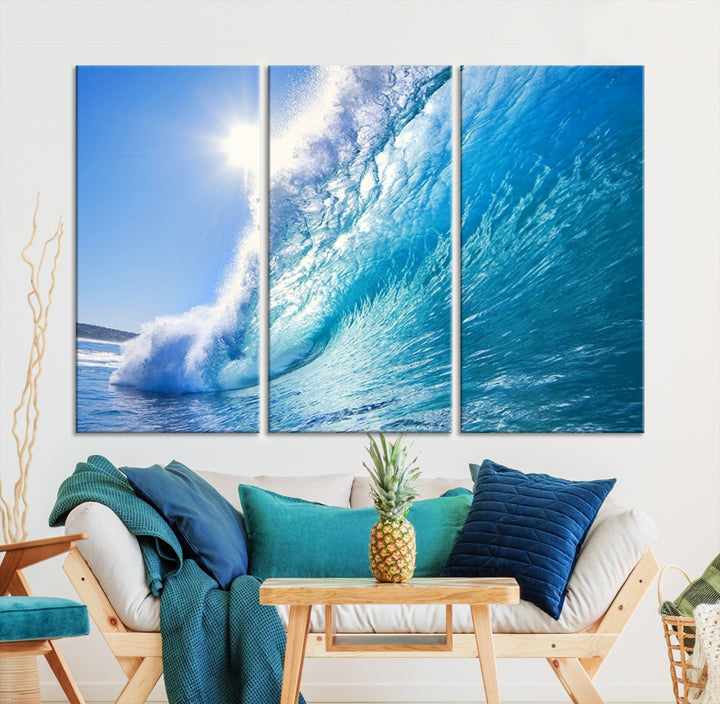 Arte de pared grande con impresión en lienzo de ola de mar, arte de pared, ola en el océano, impresión en lienzo para comedor, decoración para sala de estar