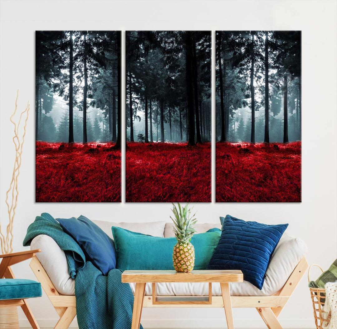 Alluring Forest with Red Leaves Canvas Print