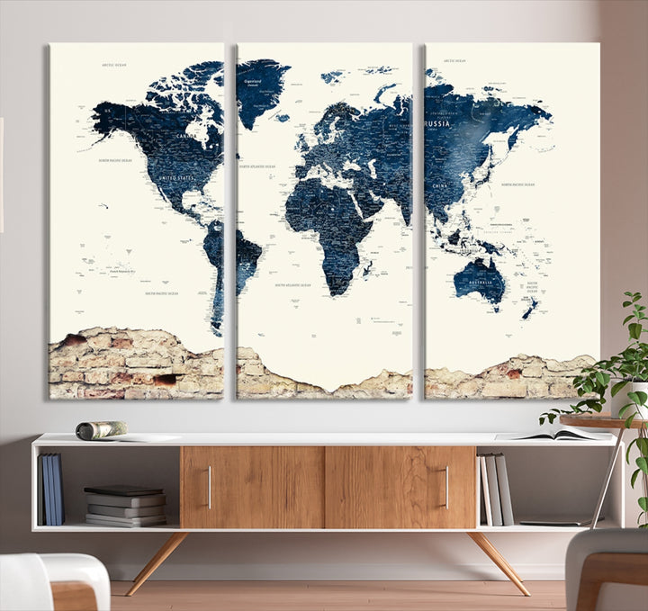 Vintage World Map Wall Art Print Grunge Map Canvas